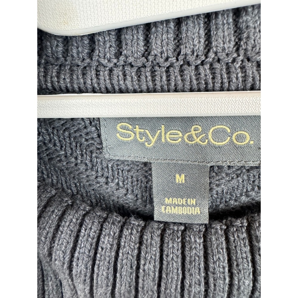 Style‎ & Co Sweater Womens Medium Gray Cowl Mock Neck Ribbed Side Slit Tunic - Picture 2 of 9